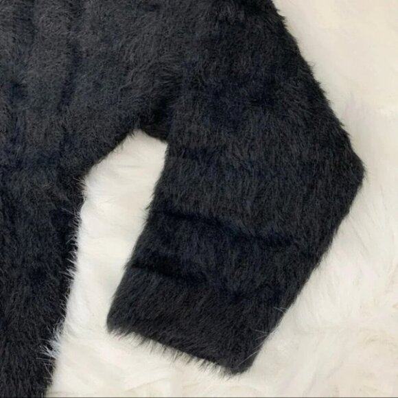 Oak and Fort Fuzzy Sweater V-neck Brushed Knit Black pullover fluffy Size XS - Picture 11 of 16